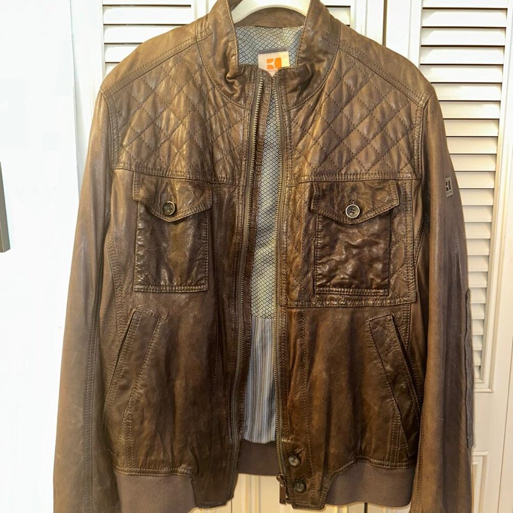 BOSS ORANGE LeatherJacket in Brown Size 40R
